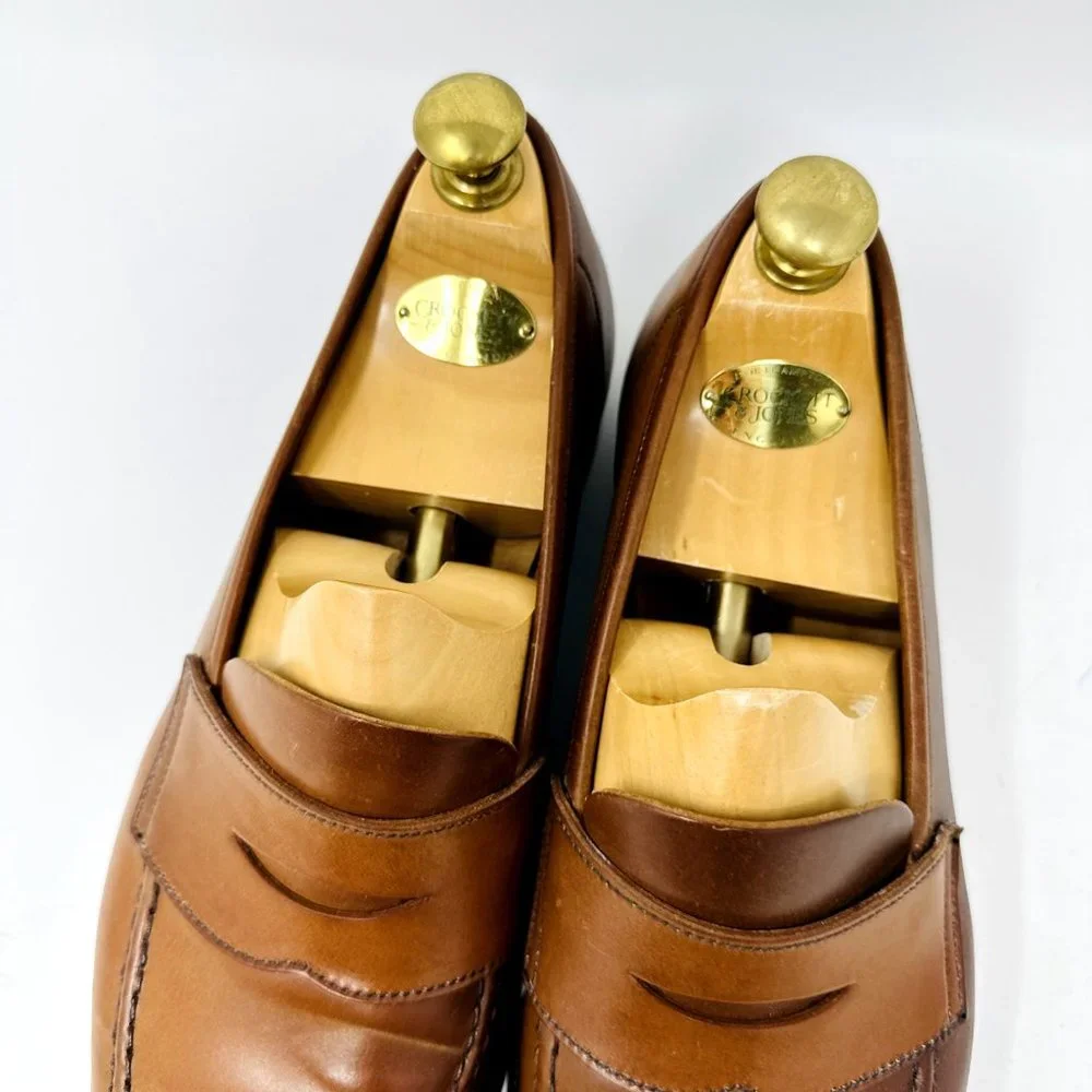 Crockett & Jones GENUINE CORDOVAN penny loafers shoes Size 9 E leather shoe Tree - Picture 2 of 15